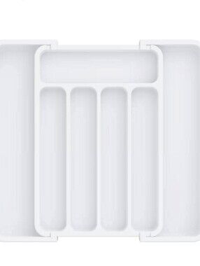 Adjustable White Cutlery Drawer Organizer Tray
